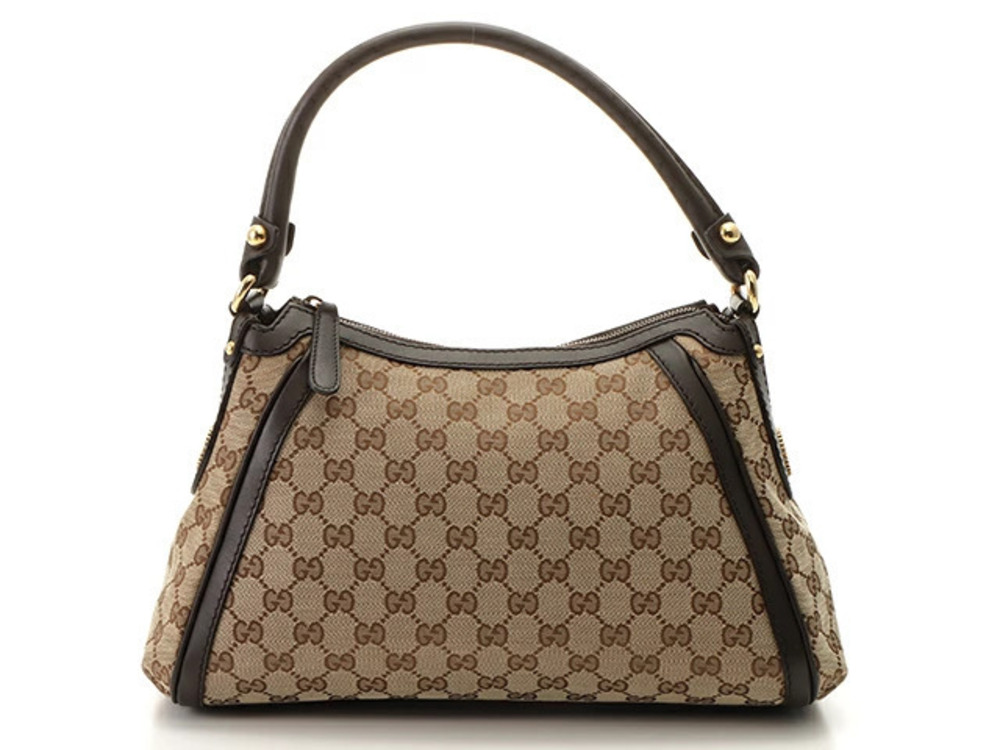 Gucci handbag Beige Cream dark brown GG canvas leather